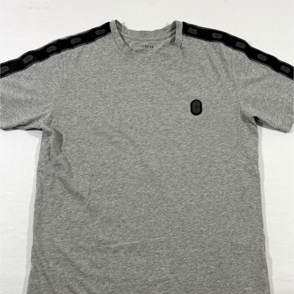 Coach Mens Signature Tape Crew Short Sleeve T-shirt Gray Cotton Tee Casual Sz XS - Picture 2 of 10